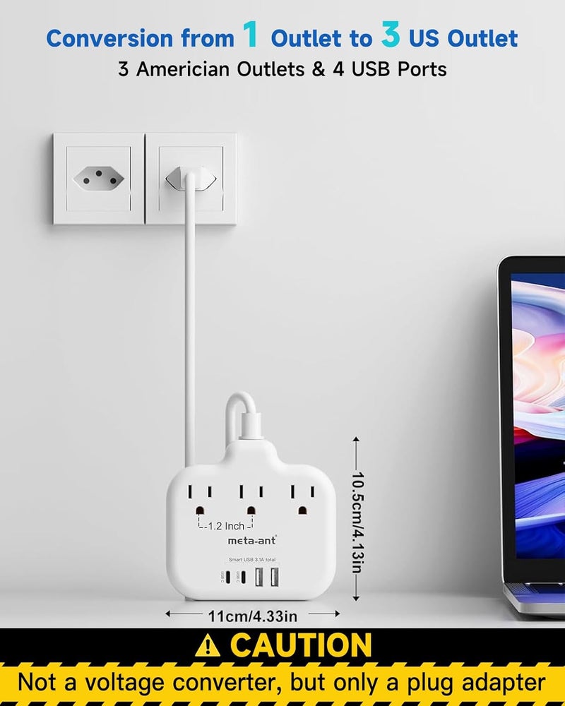 meta-ant Switzerland Travel Plug Adapter with 5FT Extension Cord, Type J Adapter with 3 Outlets 4 USB Ports(2 USB-C), Switzerland Power Adapter for US to Swiss Switzerland Liechtenstein Rwanda - Image 3